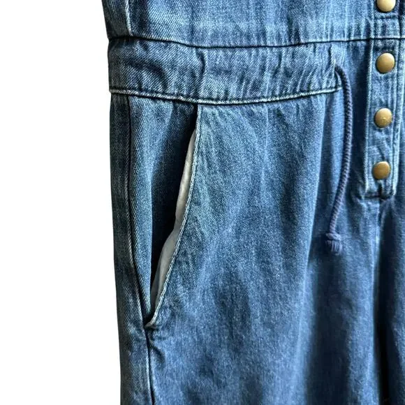 Sezane Denim Jumpsuit Romper Size 38 Organic Cotton / Hemp Fabric V-Neckline - Picture 9 of 11